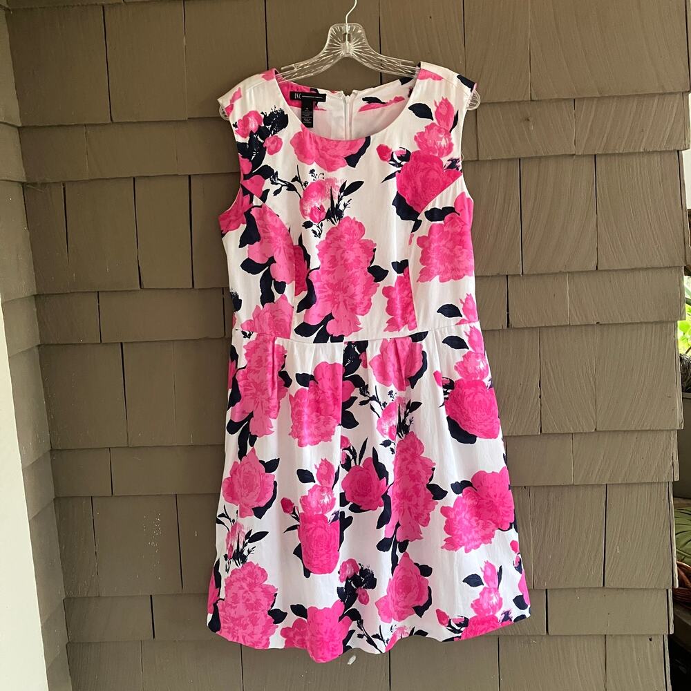 INC Floral Dress Fit and Flare Pink Floral Sleeveless Sundress Garden Party 14